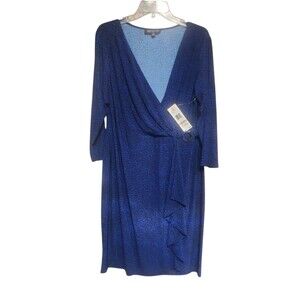 Jones New York Blue & Black Wrap Dress Size 14W  Stretchy Blueberry Print NWT